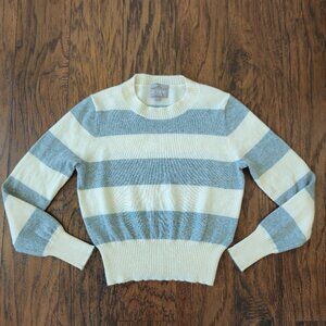 J. Crew 100% Cashmere Shrunken Crewneck Sweater Cropped Fit Striped Grey Size XS